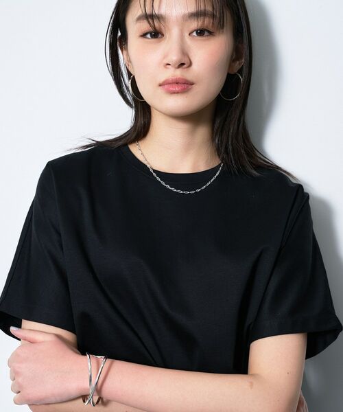 INDIVI / インディヴィ Tシャツ | 【汗ジミ防止/褒められTシャツ】上品カジュアル!ドルマンTシャツ(ブラック(019))