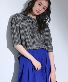 INDIVI / インディヴィ カットソー | 【UVケア／吸汗速乾】チェック柄タックボリュームスリーブトップス