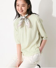INDIVI / インディヴィ カットソー | 【UVケア／吸汗速乾】チェック柄タックボリュームスリーブトップス