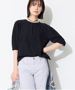 INDIVI / インディヴィ カットソー | 【UVケア／吸汗速乾】チェック柄タックボリュームスリーブトップス