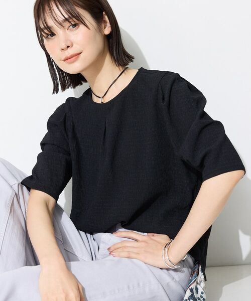 INDIVI / インディヴィ カットソー | 【UVケア／吸汗速乾】チェック柄タックボリュームスリーブトップス | 詳細13