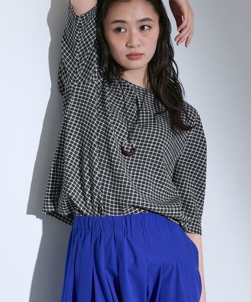 INDIVI / インディヴィ カットソー | 【UVケア／吸汗速乾】チェック柄タックボリュームスリーブトップス | 詳細5