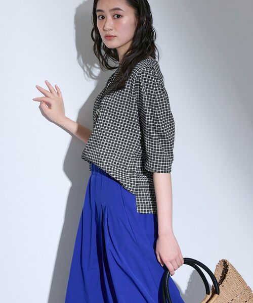 INDIVI / インディヴィ カットソー | 【UVケア／吸汗速乾】チェック柄タックボリュームスリーブトップス | 詳細6