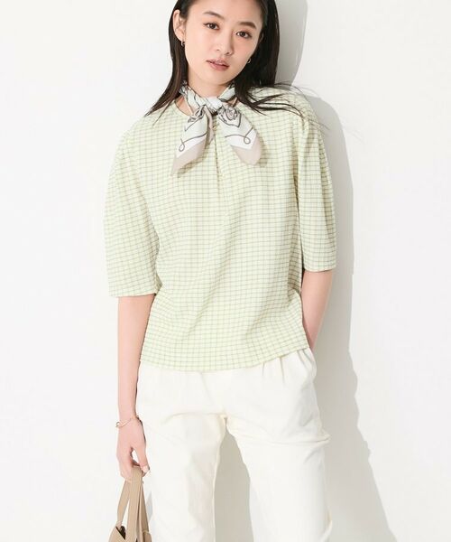 INDIVI / インディヴィ カットソー | 【UVケア／吸汗速乾】チェック柄タックボリュームスリーブトップス | 詳細9