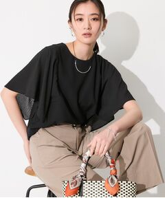 INDIVI / インディヴィ カットソー | 【洗える／シアーチェック柄】異素材コンビスリーブトップス