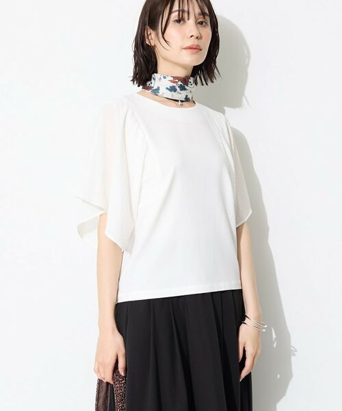 INDIVI / インディヴィ カットソー | 【洗える／シアーチェック柄】異素材コンビスリーブトップス | 詳細1