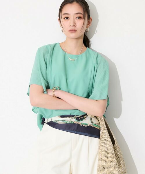 INDIVI / インディヴィ カットソー | 【洗える／シアーチェック柄】異素材コンビスリーブトップス | 詳細13