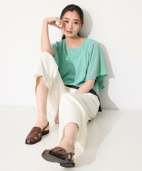 INDIVI / インディヴィ カットソー | 【洗える／シアーチェック柄】異素材コンビスリーブトップス | 詳細14