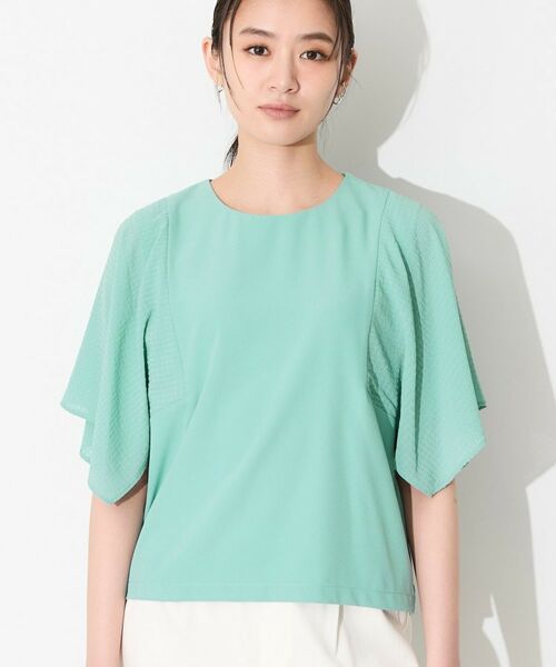 INDIVI / インディヴィ カットソー | 【洗える／シアーチェック柄】異素材コンビスリーブトップス | 詳細17