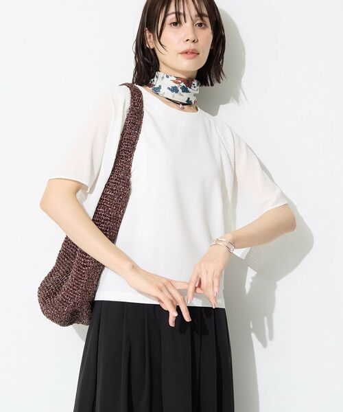INDIVI / インディヴィ カットソー | 【洗える／シアーチェック柄】異素材コンビスリーブトップス | 詳細2