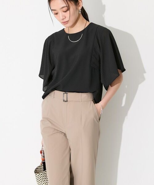 INDIVI / インディヴィ カットソー | 【洗える／シアーチェック柄】異素材コンビスリーブトップス | 詳細5