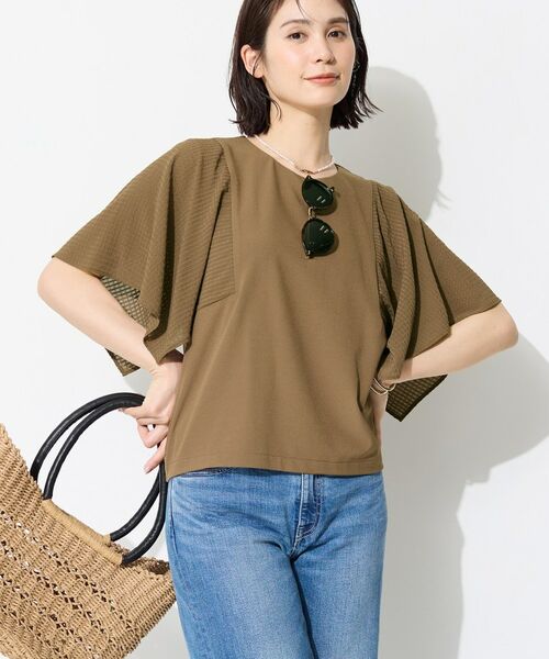 INDIVI / インディヴィ カットソー | 【洗える／シアーチェック柄】異素材コンビスリーブトップス | 詳細9