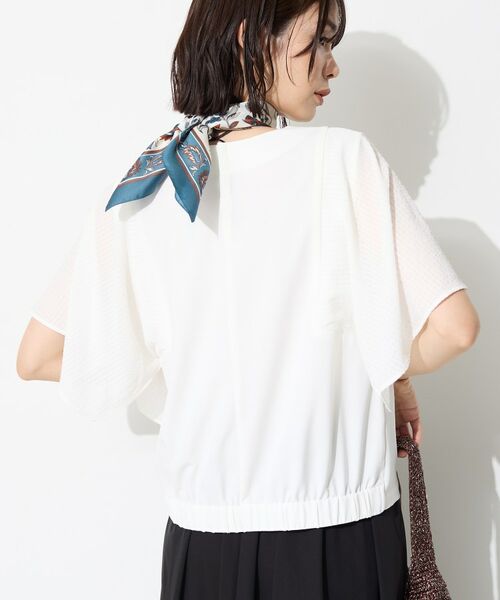 INDIVI / インディヴィ カットソー | 【洗える／シアーチェック柄】異素材コンビスリーブトップス（ホワイト(001)）