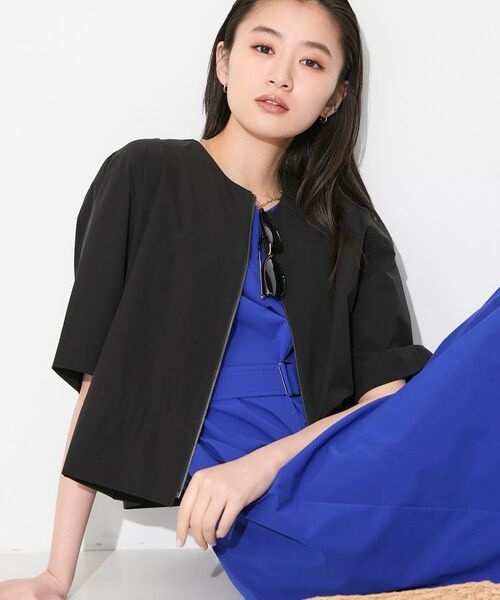 INDIVI / インディヴィ レザーブルゾン・ジャケット | 【撥水／UVケア／SETUP可能】軽量5分袖ライトブルゾン（ブラック(019)）