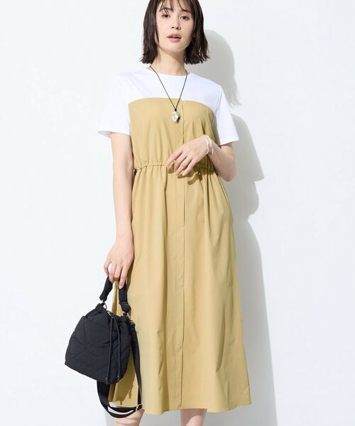 INDIVI / インディヴィ ロング・マキシ丈ワンピース | 【洗える／1枚でキマる／ドロスト付】ビスチェ風ドッキングTワンピース（ホワイト(501)）