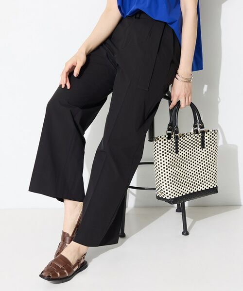 INDIVI / インディヴィ パンツ | 【撥水／UVケア／SETUP可能】軽量ベルト付ワイドストレートパンツ（ブラック(019)）