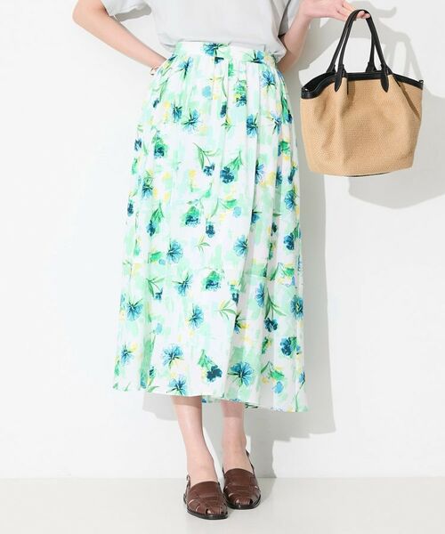 INDIVI / インディヴィ ロング・マキシ丈スカート | 【洗える／SETUP可能】アートフラワープリントスカート（ブルー(192)）