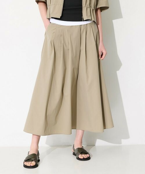 INDIVI / インディヴィ ロング・マキシ丈スカート | 【撥水／UVケア／SETUP可能】軽量マキシ丈タックスカート（ベージュ(052)）