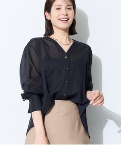 INDIVI / インディヴィ シャツ・ブラウス | 【洗える／軽やか】無地＆ストライプ柄 切替タックブラウス