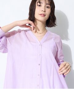 INDIVI / インディヴィ シャツ・ブラウス | 【洗える／軽やか】無地＆ストライプ柄 切替タックブラウス