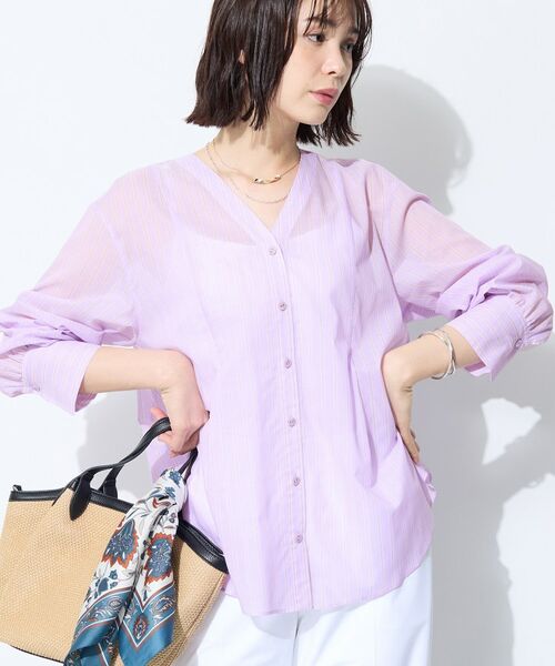 INDIVI / インディヴィ シャツ・ブラウス | 【洗える／軽やか】無地＆ストライプ柄 切替タックブラウス | 詳細10