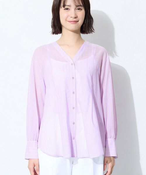 INDIVI / インディヴィ シャツ・ブラウス | 【洗える／軽やか】無地＆ストライプ柄 切替タックブラウス | 詳細14