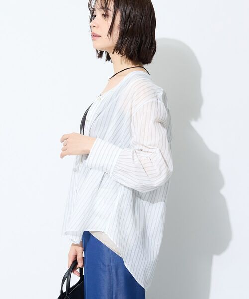 INDIVI / インディヴィ シャツ・ブラウス | 【洗える／軽やか】無地＆ストライプ柄 切替タックブラウス | 詳細7