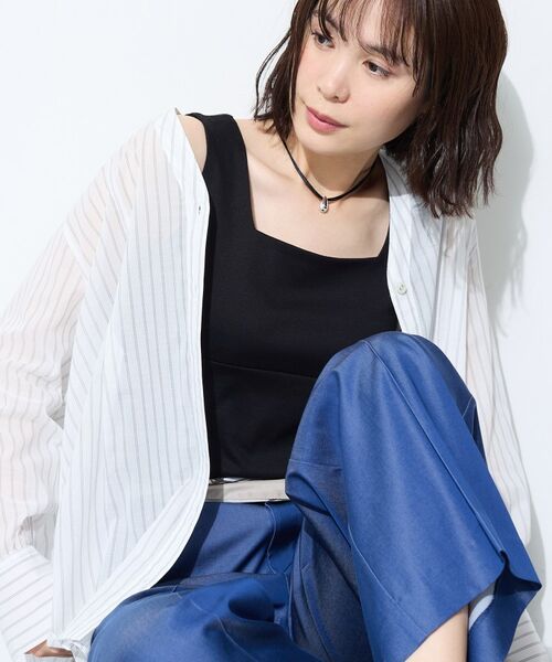 INDIVI / インディヴィ シャツ・ブラウス | 【洗える／軽やか】無地＆ストライプ柄 切替タックブラウス（ホワイト(301)）