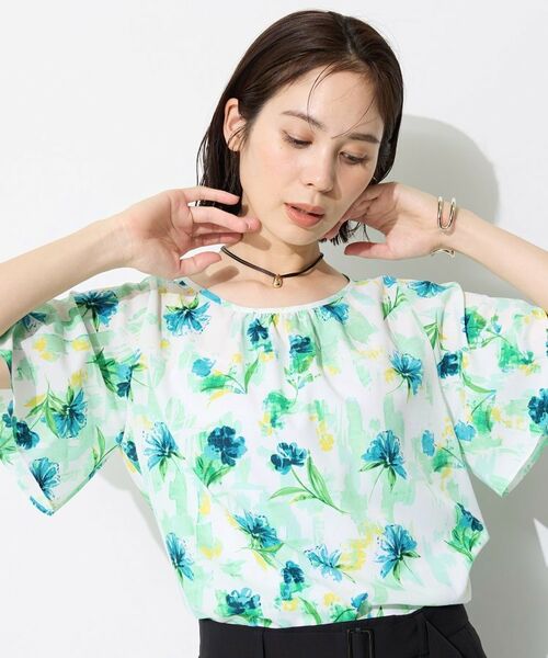 INDIVI / インディヴィ シャツ・ブラウス | 【洗える／SETUP可能】アートフラワープリントブラウス（ブルー(192)）