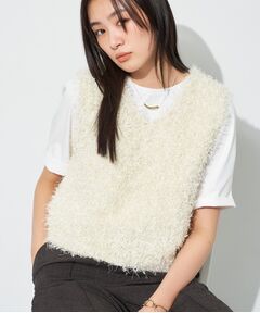 【洗える】ファンシーヤーンVネックニットベスト