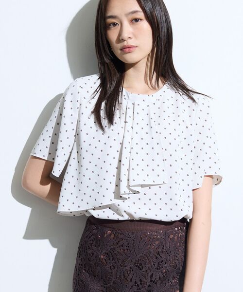 INDIVI / インディヴィ シャツ・ブラウス | 【接触冷感/UVケア】ボウタイ風 幾何学柄ブラウス(ライトグレー(111))