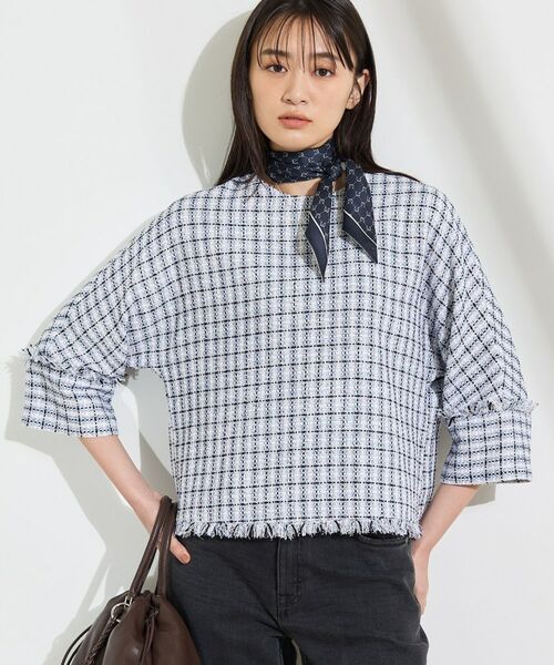 INDIVI / インディヴィ シャツ・ブラウス | 【華やか/1枚でサマになる】上品ツイードブラウス(サックスブルー(490))