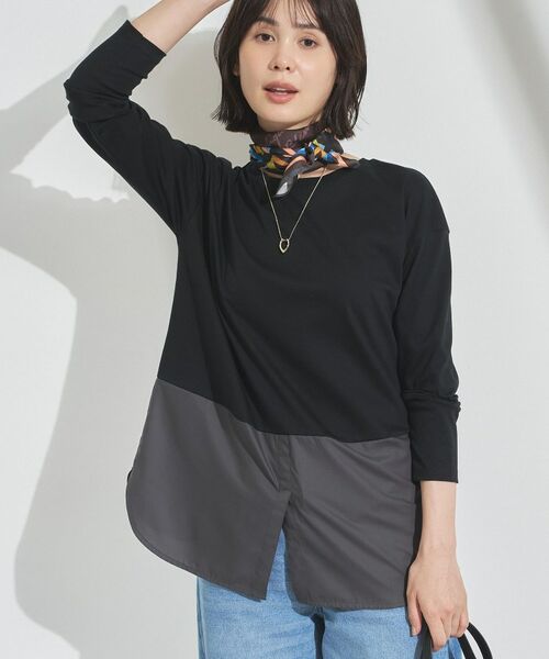 INDIVI / インディヴィ カットソー | 【レイヤードにおすすめ】シャツコンビ ロングTシャツ(ブラック(019))