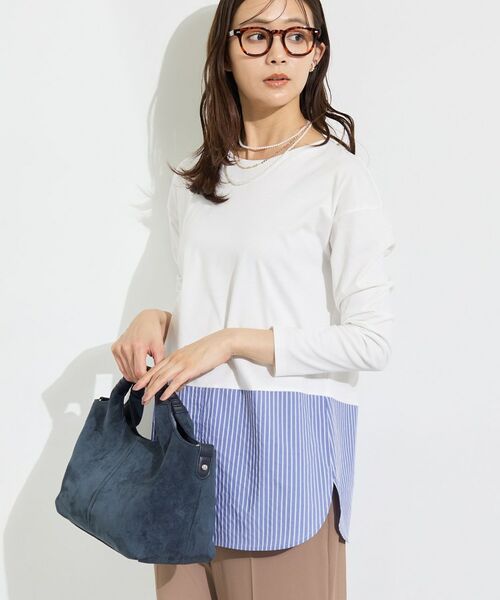 INDIVI / インディヴィ カットソー | 【レイヤードにおすすめ】シャツコンビ ロングTシャツ(ブルー(392))