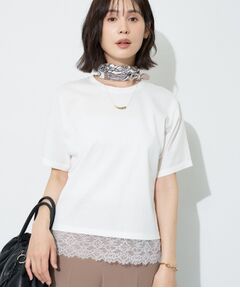INDIVI / インディヴィ Tシャツ | 【汗ジミ防止／接触冷感】裾レースドルマンTシャツ