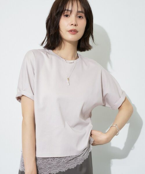 INDIVI / インディヴィ Tシャツ | 【汗ジミ防止／接触冷感】裾レースドルマンTシャツ（ライトグレー(011)）