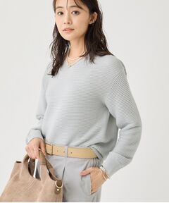 INDIVI / インディヴィ ニット・セーター | 【ウール混／体型カバー】ラメガーター編み Vネックニット