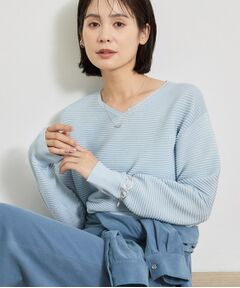 INDIVI / インディヴィ ニット・セーター | 【ウール混／体型カバー】ラメガーター編み Vネックニット