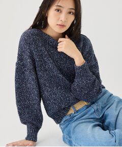INDIVI / インディヴィ ニット・セーター | 【コットン混／ミックスカラー】カールヤーン パフスリーブニット