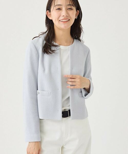 INDIVI / インディヴィ ノーカラージャケット | 【風合い柔らか/SETUP可】ブークレ起毛ジャージジャケット | 詳細16