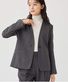 INDIVI / インディヴィ ノーカラージャケット | 【洗える／通勤／スーツ】メランジストレッチ ノーカラージャケット
