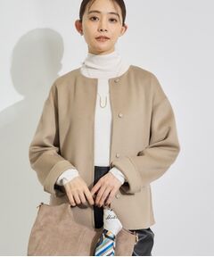 INDIVI / インディヴィ その他アウター | 【ウール混／配色】ショート丈リバー丸首コート