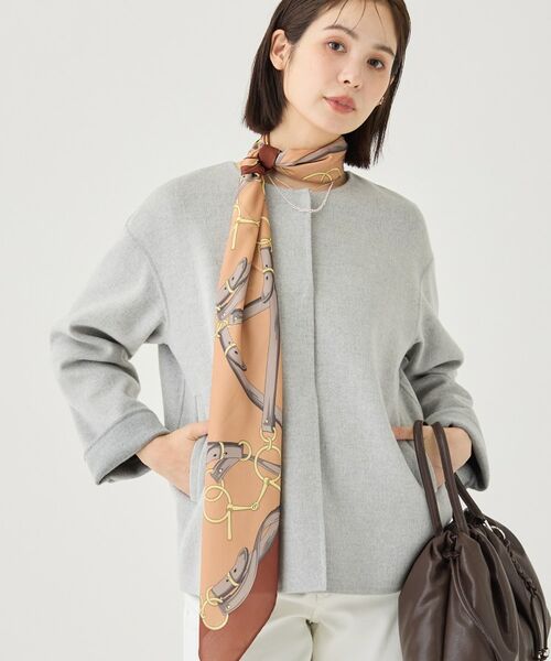 INDIVI / インディヴィ その他アウター | 【ウール混/配色】ショート丈リバー丸首コート(グレー(512))