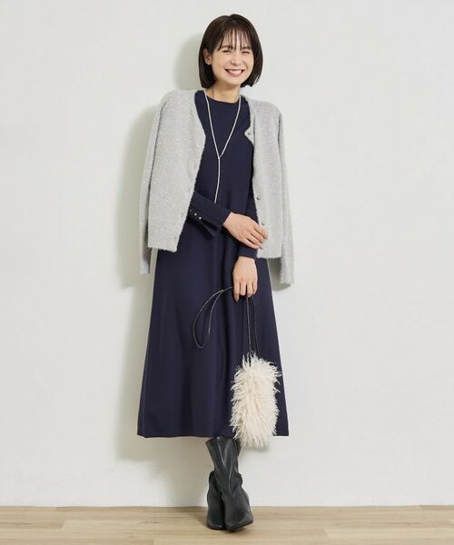 INDIVI / インディヴィ ミニ丈・ひざ丈ワンピース | 【一着でコーデ完成！】ニットコンビ 美スタイルワンピース | 詳細12