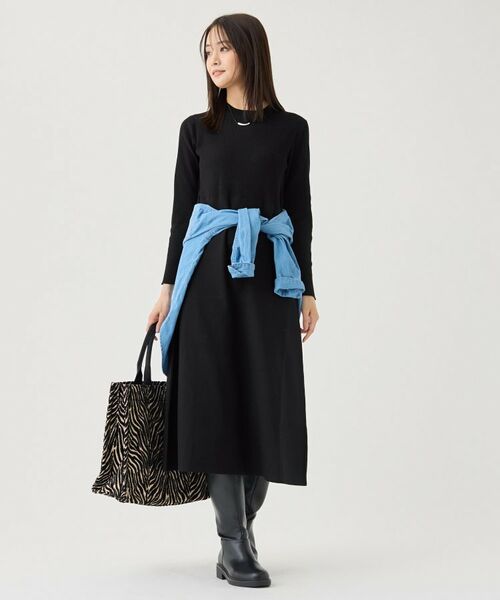 INDIVI / インディヴィ ミニ丈・ひざ丈ワンピース | 【一着でコーデ完成！】ニットコンビ 美スタイルワンピース | 詳細2