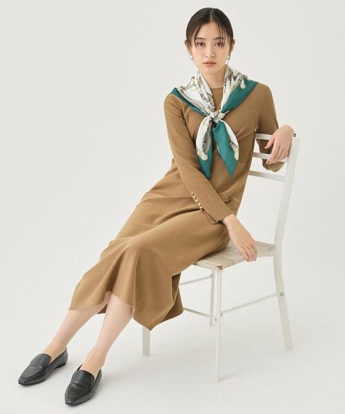 INDIVI / インディヴィ ミニ丈・ひざ丈ワンピース | 【一着でコーデ完成！】ニットコンビ 美スタイルワンピース（モカブラウン(042)）