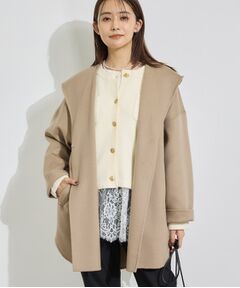 INDIVI / インディヴィ その他アウター | 【ウール混／配色／ゆったり】ミドル丈リバーフーディコート