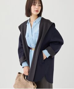 INDIVI / インディヴィ その他アウター | 【ウール混／配色／ゆったり】ミドル丈リバーフーディコート