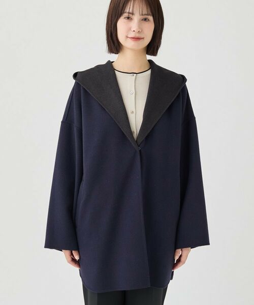 INDIVI / インディヴィ その他アウター | 【ウール混/配色/ゆったり】ミドル丈リバーフーディコート | 詳細14