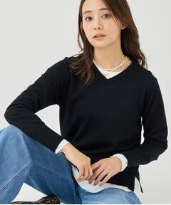 INDIVI / インディヴィ ニット・セーター | 【上品な光沢感】エクストラファインウールVネックニット
